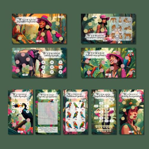 Wyzwania + zdrapki z motywem dżungli - foliowane, dwustronne