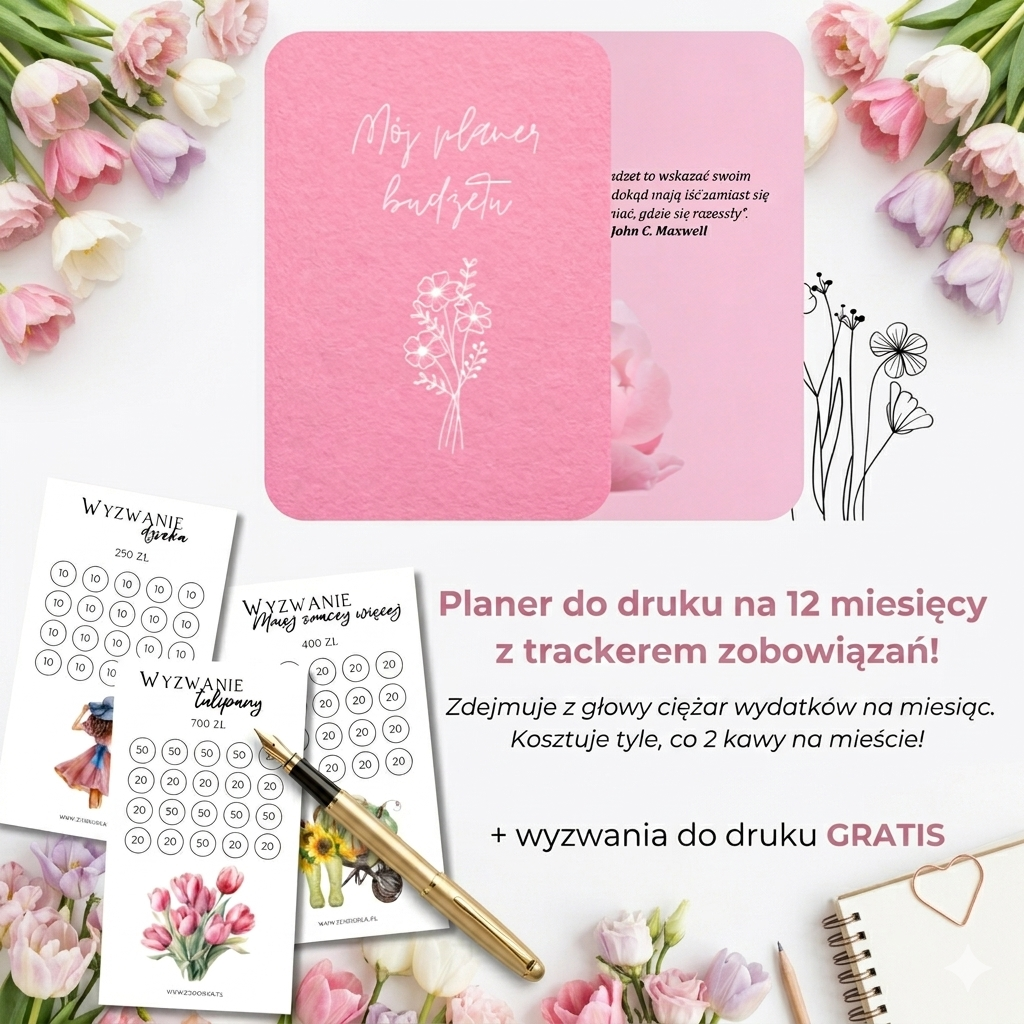 Planer budżetu na 12 miesięcy DO DRUKU + 4 wyzwania do druku GRATIS